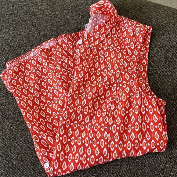 J. Jill Sleeveless Orange Red Abstract Design Rayon Button Down A-line Top-Small - Picture 15 of 16